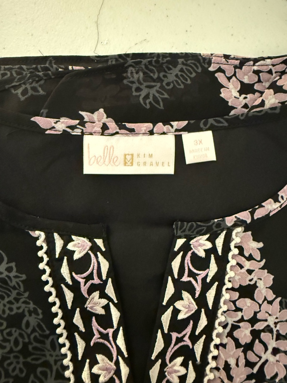 Belle by Kim Gravel Black Tunic with Pale Pink Floral Print - Picture 3 of 12